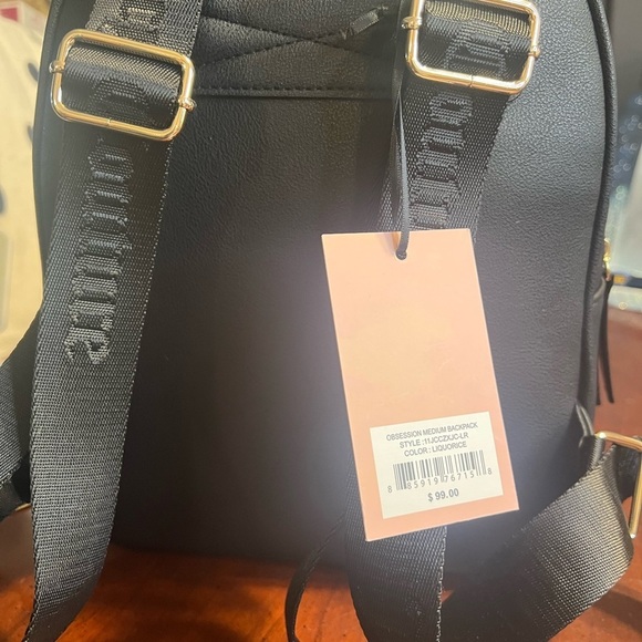 JUICY COUTURE Obsession Backpack Black Licorice Bling Logo Rhinestones Bag Y2K - Picture 4 of 14